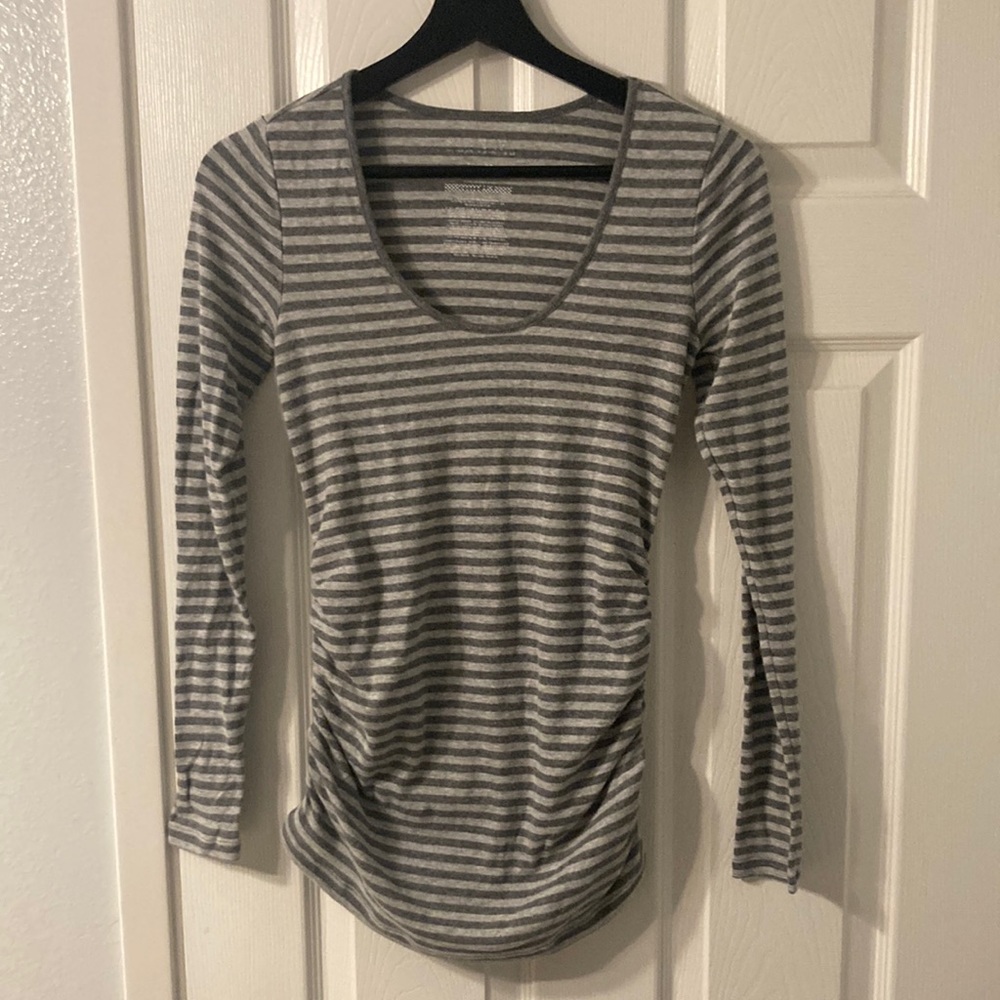 Grey Striped Long Sleeve Maternity Shirt